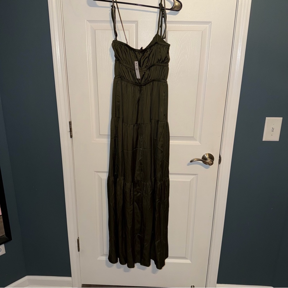 Express Olive Green Maxi Dress with Spaghetti Straps